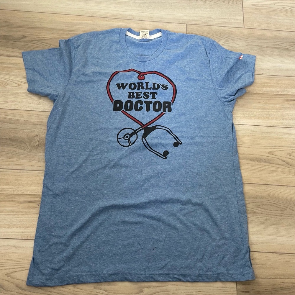 Homage Blue Worlds Best Doctor Soft‎ Graphic Casual T Shirt Size XL